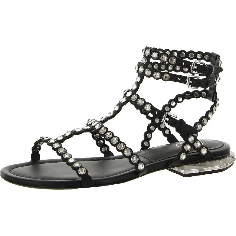Plus Size Women's Wide - Width Platform Sandals in Black for Added Comfort and HeightASH Womens Sasha Leather Rhinestone Gladiator Sandals