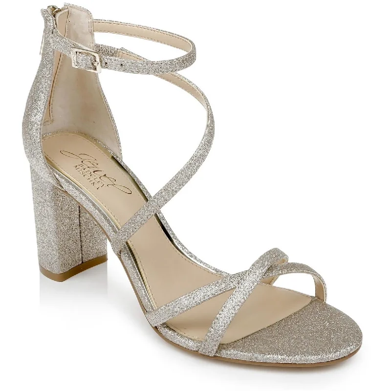 Women's Flat Slide Sandals with a Memory Foam Insole in White for All - Day ComfortBadgley Mischka Womens Devorah Glitter Ankle Strap Block Heels