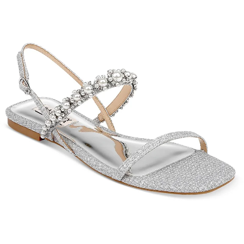 Women's Flat Slide Sandals with a Memory Foam Insole in White for All - Day ComfortBadgley Mischka Womens Natalee Metallic Embellished Slingback Sandals
