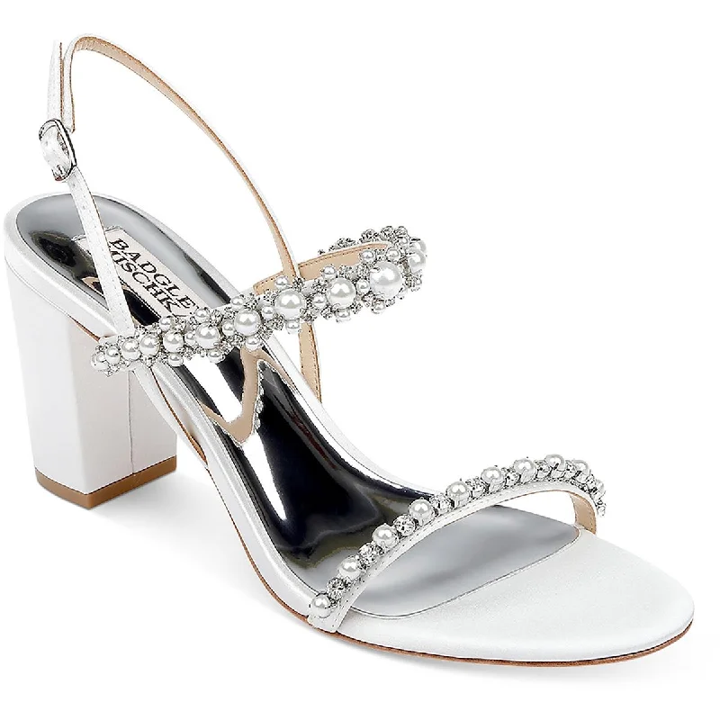 Women's Sandals with a Glitter - Coated Strap in Gold for a Sparkly Summer OutfitBadgley Mischka Womens Natasha Satin Adjustable Block Heel