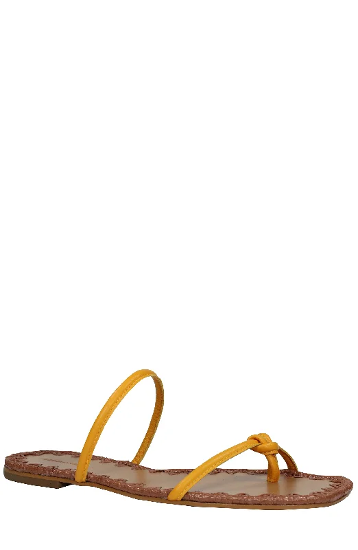 Sustainable Women's Recycled Material Sandals in Beige for Eco - Conscious ShoppersBALI YELLOW LEATHER FLAT SANDAL
