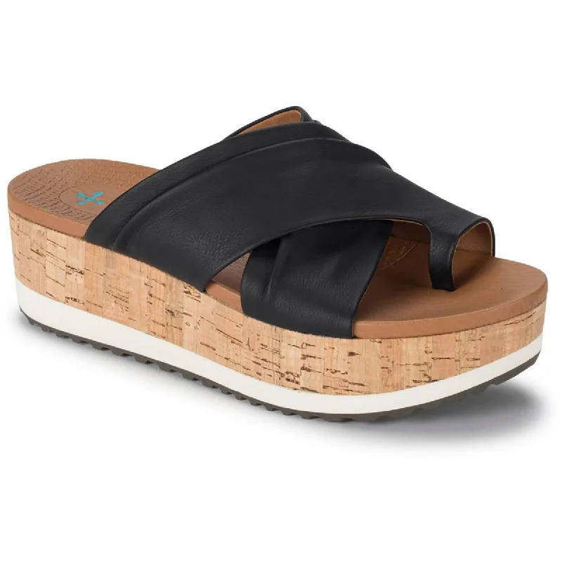 Sustainable Women's Recycled Material Sandals in Beige for Eco - Conscious ShoppersBaretraps Womens Holly Faux Leather Slip On Slide Sandals