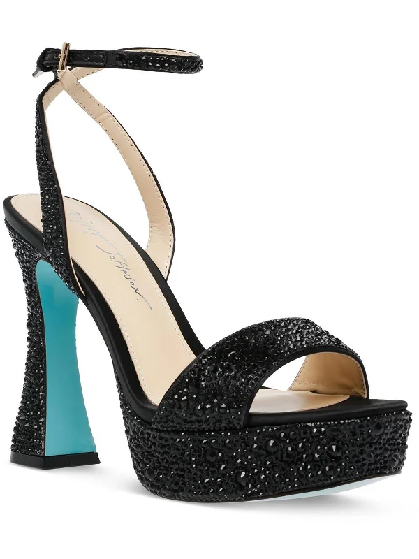 Women's Ankle - Strap Sandals with a Block Heel in Red for a Sophisticated StyleBeth Womens Rhinestone Embellished Dress Sandals