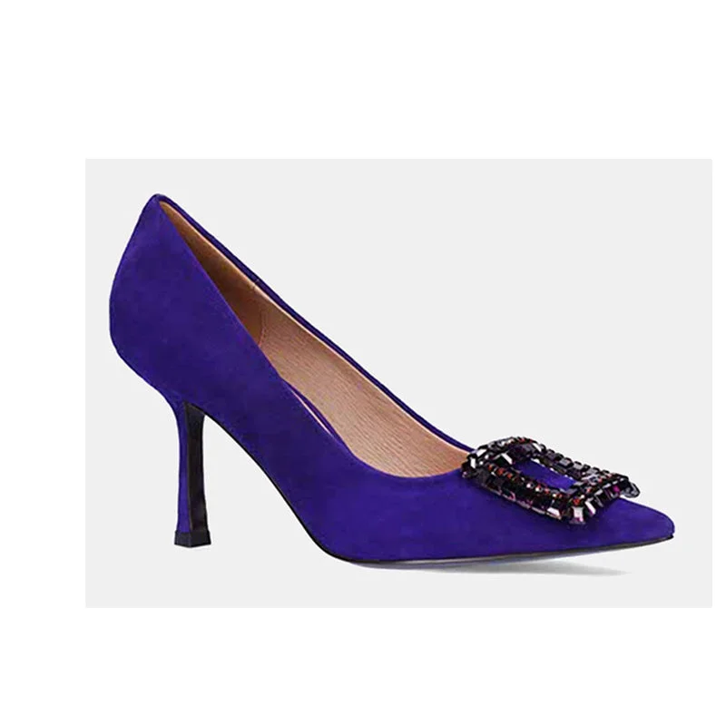 Women's Rhinestone - Embellished Open - Toe Sandals in Silver for a Glamorous Party LookBibi Lou Azul Suede Heels