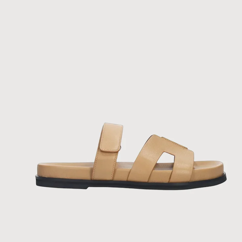 Adjustable Strap Women's Sandals with a Padded Heel in Pink for a Custom FitBibi Lou Minty Camel Leather Flat Sandals