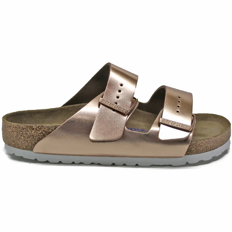 Women's Flat Slide Sandals with a Memory Foam Insole in White for All - Day ComfortArizona Soft Footbed Natural Leather Women's Slide Sandals