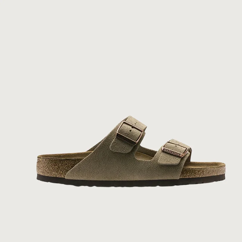 Women's Cork - Soled Espadrille Sandals with a Rope - Trimmed Upper in Navy for a Summer VibeBirkenstock Arizona Taupe Suede Sandals