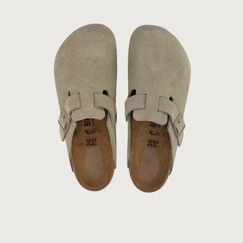 Sustainable Women's Recycled Material Sandals in Beige for Eco - Conscious ShoppersBirkenstock Boston SFB VL Faded Khaki