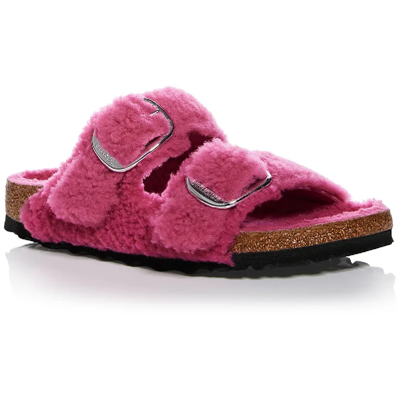 Women's Ankle - Strap Sandals with a Block Heel in Red for a Sophisticated StyleBirkenstock Womens Arizona Big Buckle Teddy River Shearling Slide Sandals