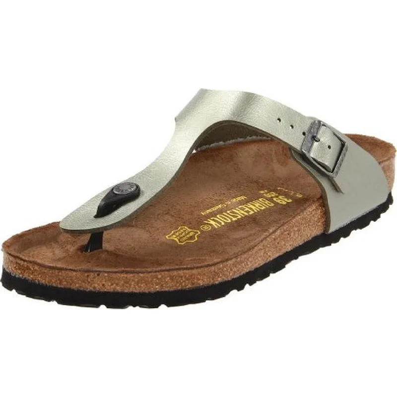 Women's Strappy Gladiator Sandals with Buckle Closures in Tan for a Boho LookBirkenstock Womens Gizeh Leather Metallic Thong Sandals