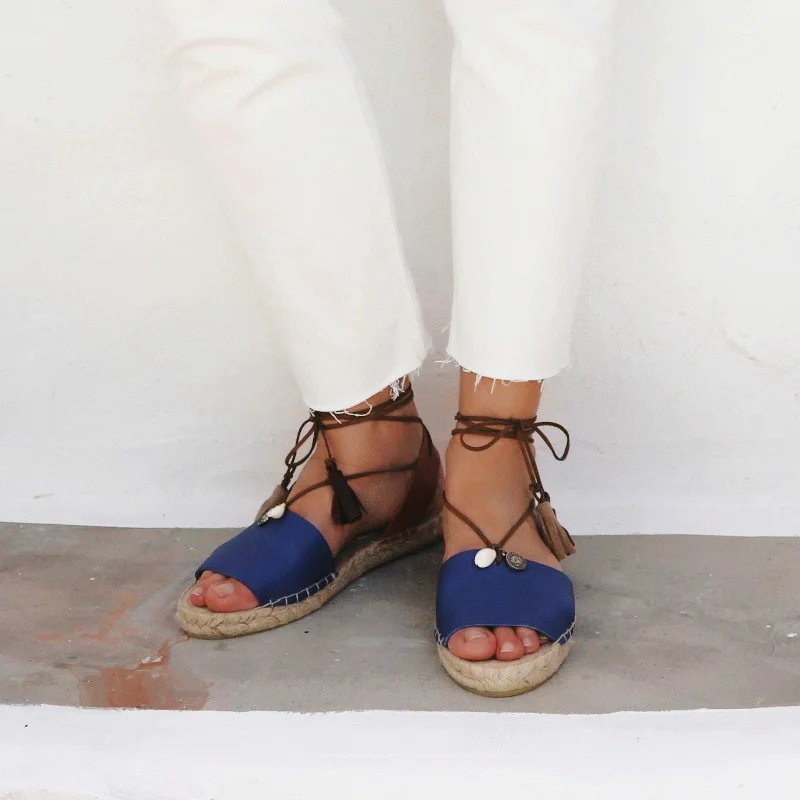 Lightweight Women's Mesh - Paneled Sandals in Yellow for BreathabilityBoho Leather Espadrilles - Blue