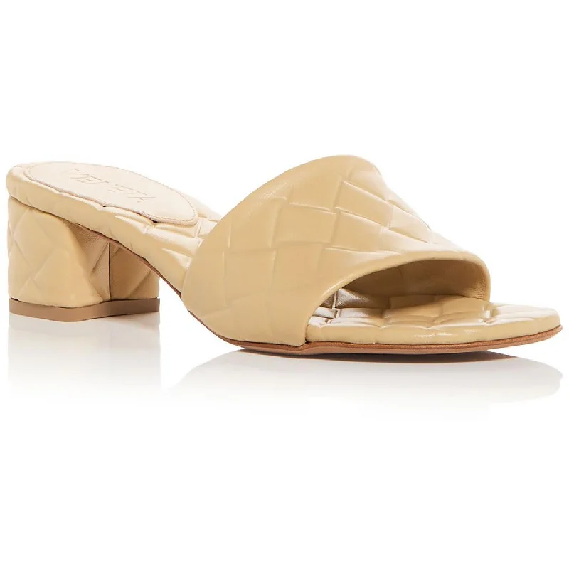 Sustainable Women's Recycled Material Sandals in Beige for Eco - Conscious ShoppersBottega Veneta Womens AMY Leather Slip on Block Heel