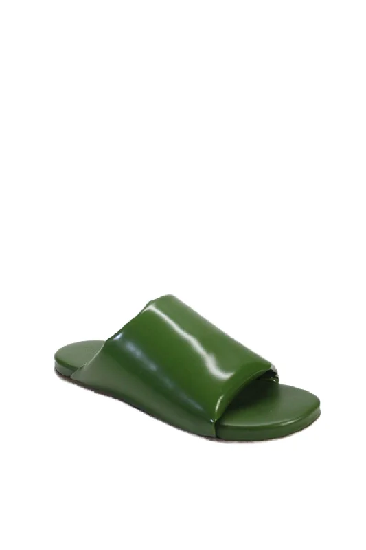 Women's Sandals with a Wedge Heel and a Tassel Detail in Orange for a Trendy LookBottega Veneta Womens Single Strap Patent Leather Slide Sandals Green
