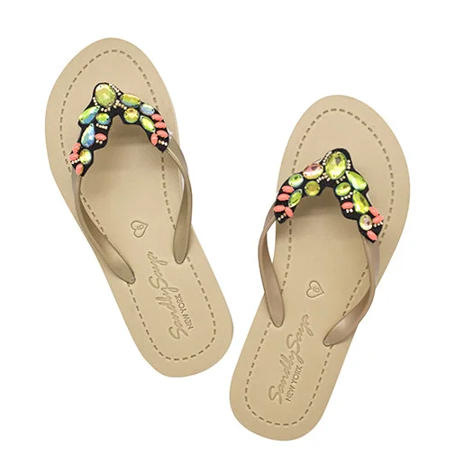 Shock - Absorbing Women's Sandals with a Soft Insole in Black for Active LifestylesCactus - Green Rhinestone Embellished Women's Flat Flip Flops Sandal