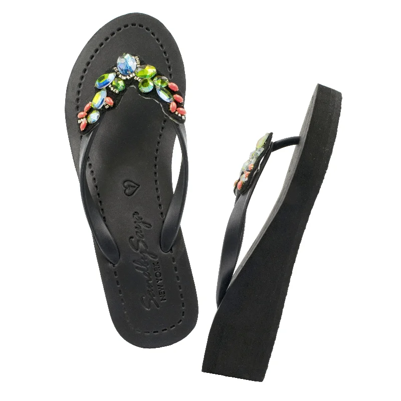 Women's Flat Slide Sandals with a Memory Foam Insole in White for All - Day ComfortCactus - Rhine Stone Embroidered Mid Wedge Flip Flops Sandal