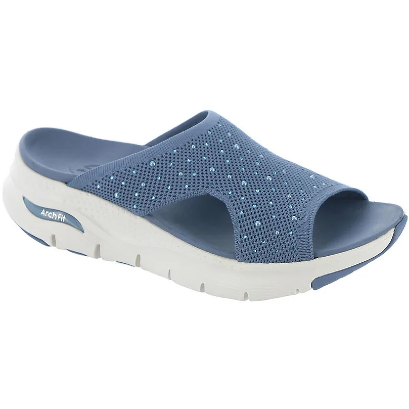Women's Flat Slide Sandals with a Memory Foam Insole in White for All - Day ComfortCali Arch Fit Womens Studded Textured Slide Sandals