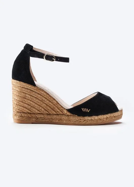Women's Cork - Soled Espadrille Sandals with a Rope - Trimmed Upper in Navy for a Summer VibeCaprubi Suede Espadrille Sandal Wedges