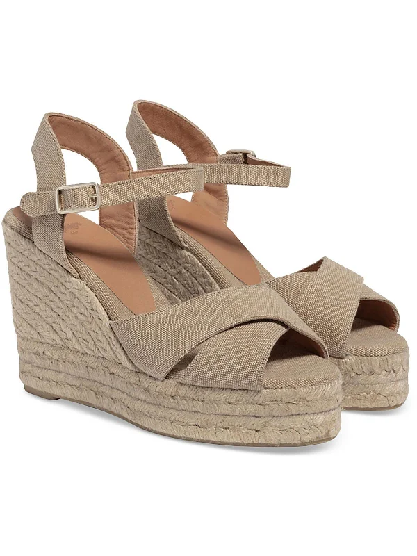 Orthopedic Women's Sandals with Arch Support in Gray for Foot HealthCarina Womens Canvas Ankle Wrap Wedge Sandals