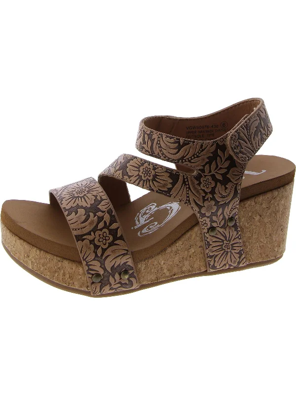 Shock - Absorbing Women's Sandals with a Soft Insole in Black for Active LifestylesCasper Tooled Womens Floral Print Wedges Ankle Strap