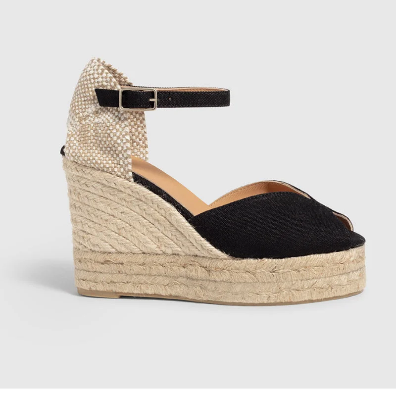 Women's Sandals with a Floral - Printed Upper in Pink for a Feminine Spring LookCastaner Bianca 8ED Black Canvas Wedge Espadrilles