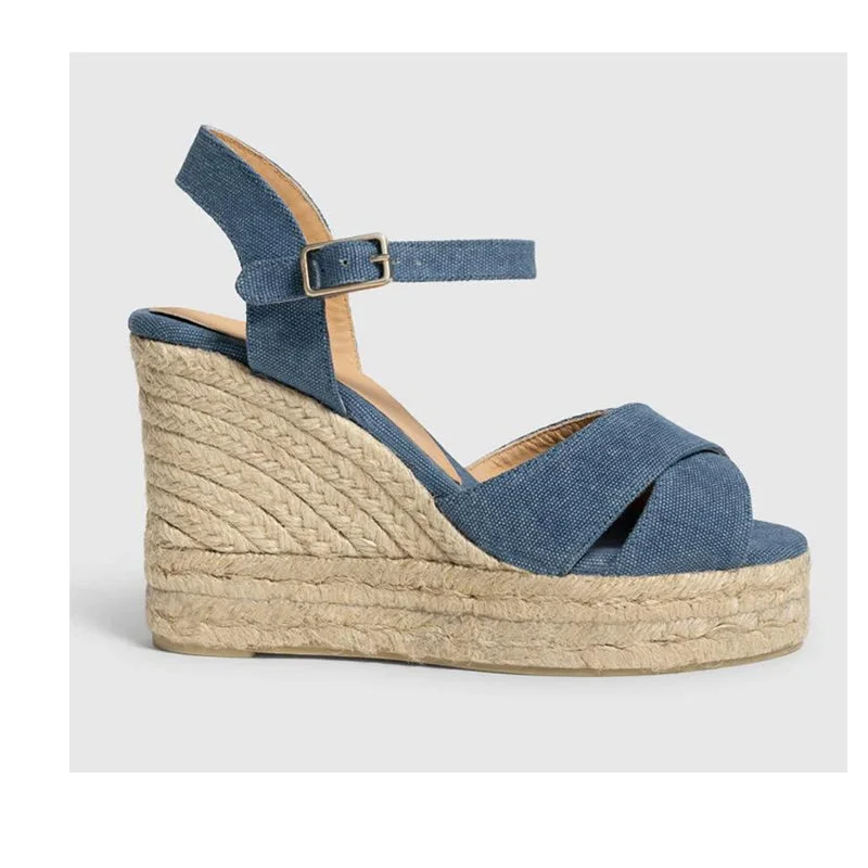 Women's Ankle - Strap Sandals with a Block Heel in Red for a Sophisticated StyleCastaner Blaudell 8ED Azul Denim Blue Wedge Espadrilles