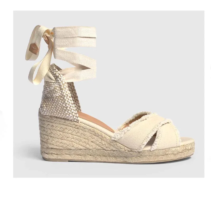 Elastic - Strap Women's Sandals with a Padded Toe in Teal for Easy On - and - OffCastaner Bluma 6 Ivory Canvas Wedge Espadrilles