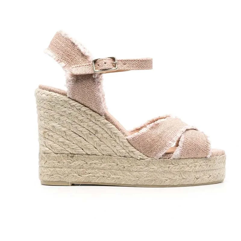 Women's Sandals with a Wedge Heel and a Tassel Detail in Orange for a Trendy LookCastaner Bromelia 8ED Rosa Wedge Espadrilles