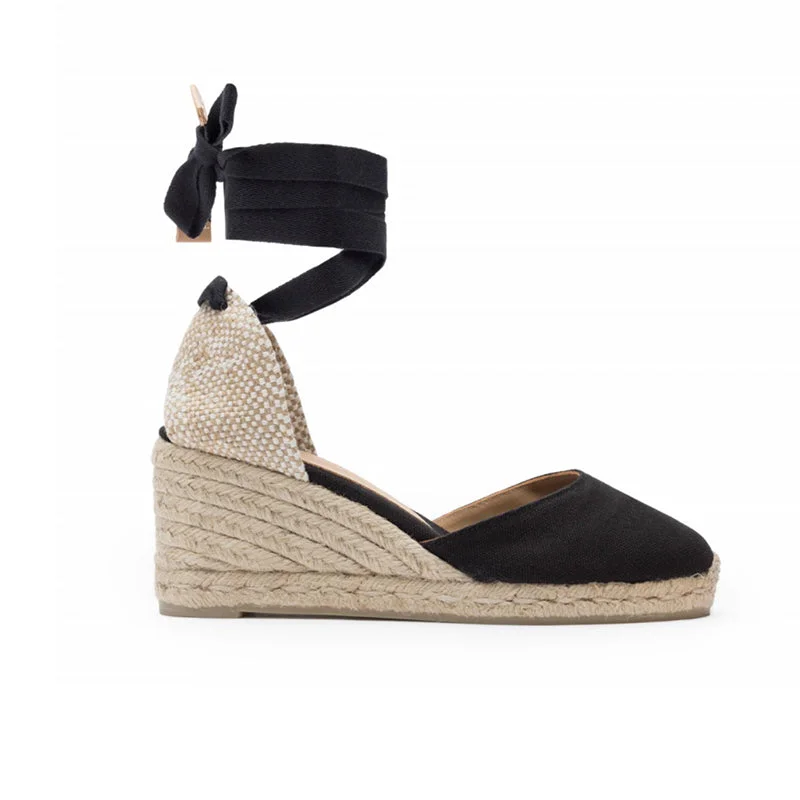 Women's Rhinestone - Embellished Open - Toe Sandals in Silver for a Glamorous Party LookCastaner Carina 6 Black Canvas Wedge Espadrilles