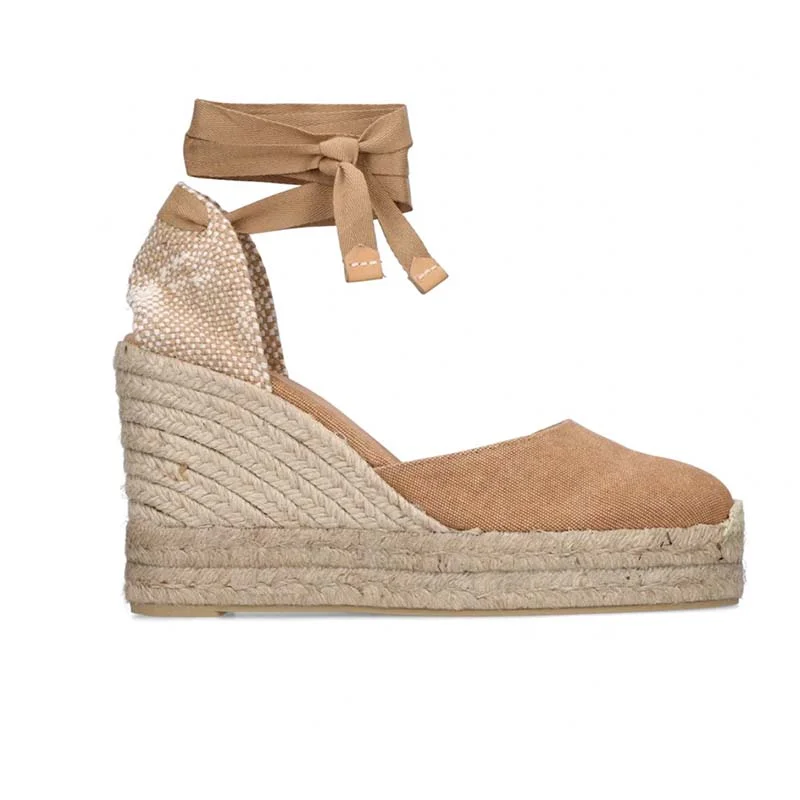Women's Leather - Strapped Sandals with a Braided Detail in Brown for a Rustic AppealCastaner Carina 8ED Tostado Platform Wedge Espadrilles