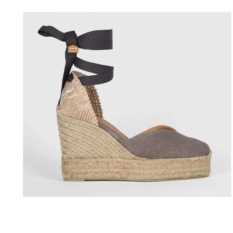 Women's Sandals with a Glitter - Coated Strap in Gold for a Sparkly Summer OutfitCastaner Chiara 8ED Plomo Grey Platform Canvas Wedge Espadrilles