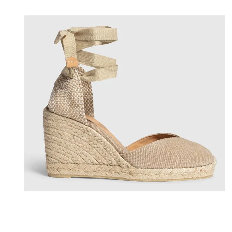 Women's Strappy Gladiator Sandals with Buckle Closures in Tan for a Boho LookCastaner Chiara 8 Sand Beige Platform Canvas Wedge Espadrilles