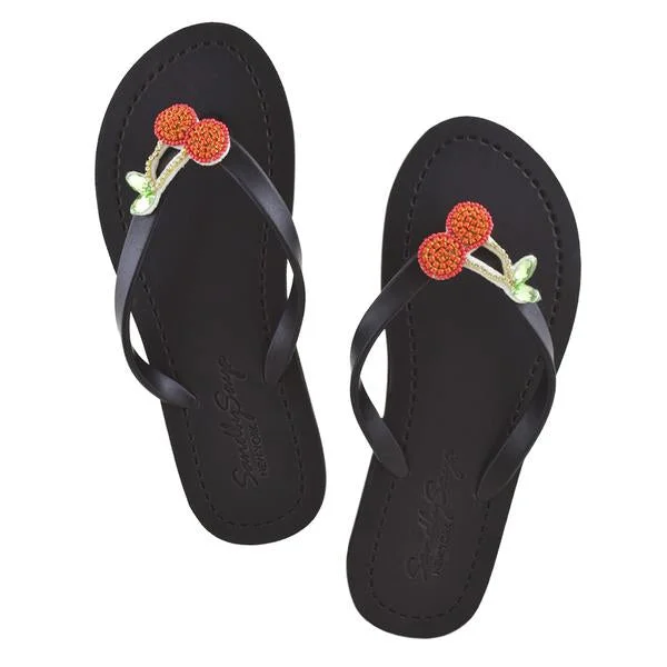 Women's Strappy Gladiator Sandals with Buckle Closures in Tan for a Boho LookCherry - Red Fruits Rhine Stone Embellished Women's Flat Flip Flops