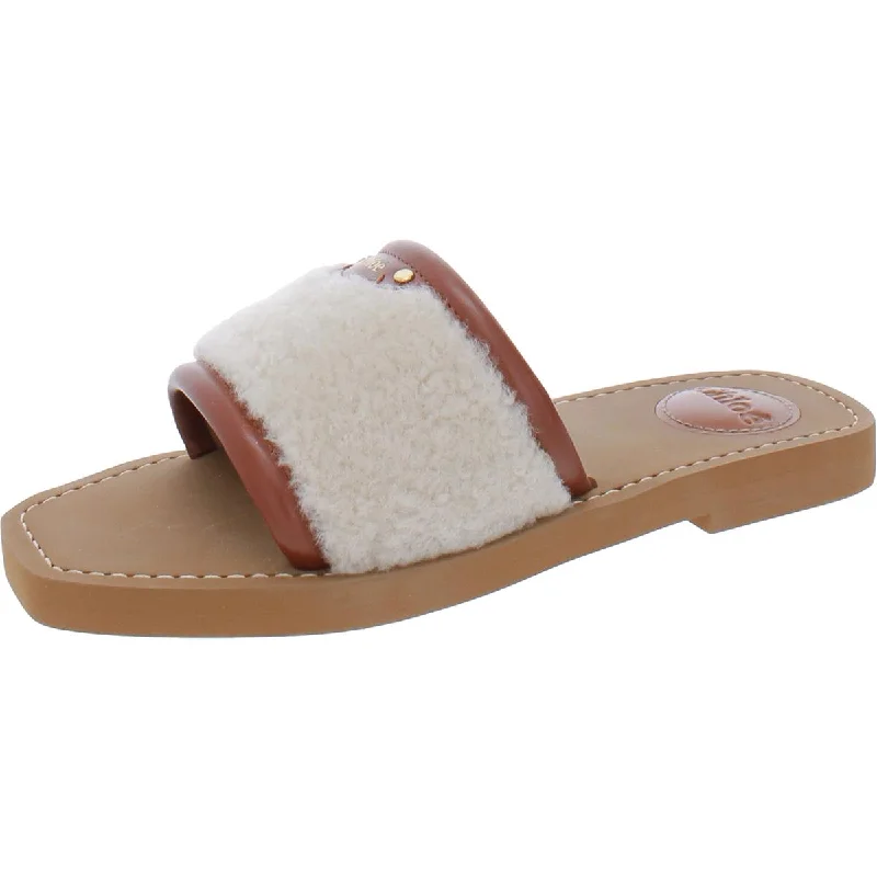 Lightweight Women's Mesh - Paneled Sandals in Yellow for BreathabilityChloe Womens Woody Leather Lamb Fur Slide Sandals