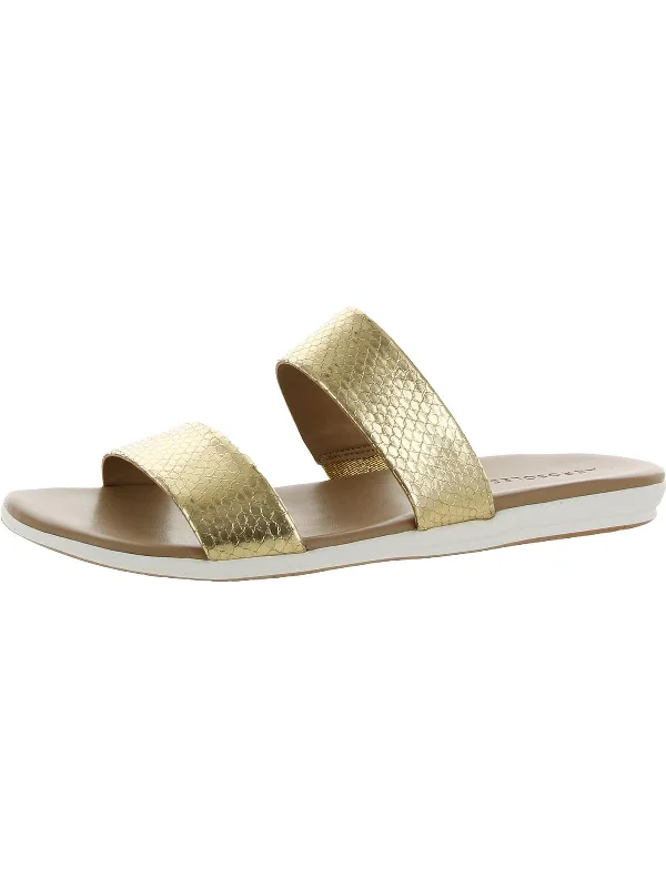 Waterproof Women's Rubber Beach Sandals with Arch Support in Blue for Water ActivitiesClovis Womens Metallic Slip On Pool Slides