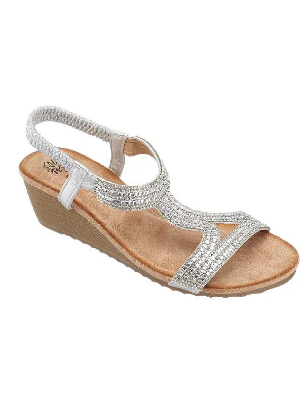 Adjustable Strap Women's Sandals with a Padded Heel in Pink for a Custom FitCoretta Womens Slingback T-Strap Wedge Sandals