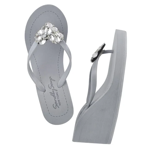 Sustainable Women's Recycled Material Sandals in Beige for Eco - Conscious ShoppersCrystal Heart - Rhinestone High Heeled Wedge Flip Flops Womens Embellished Sandals