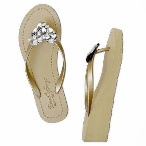 Lightweight Women's Mesh - Paneled Sandals in Yellow for BreathabilityCrystal Heart - Rhinestone Mid Wedge Flip Flops Womens Embellished Sandals