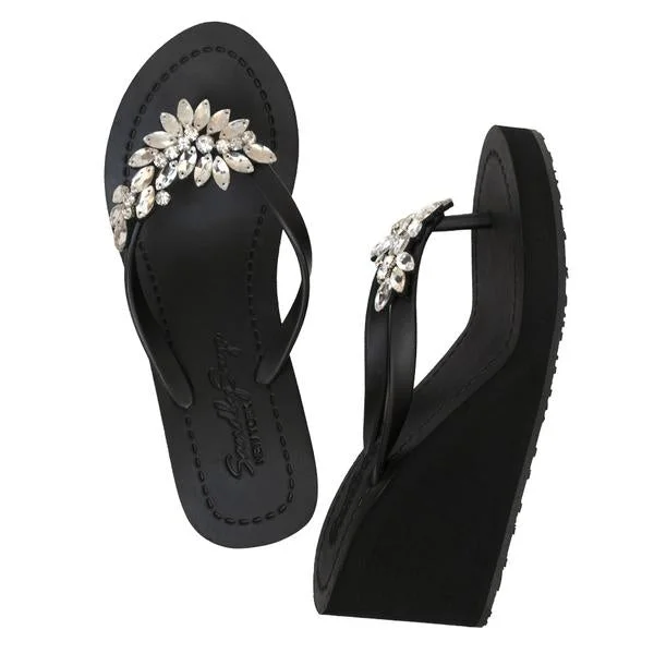 Women's Leather - Strapped Sandals with a Braided Detail in Brown for a Rustic AppealManhattan Crystal - Rhine Stone Embellished Embellished High Wedge Flip Flops Sandal