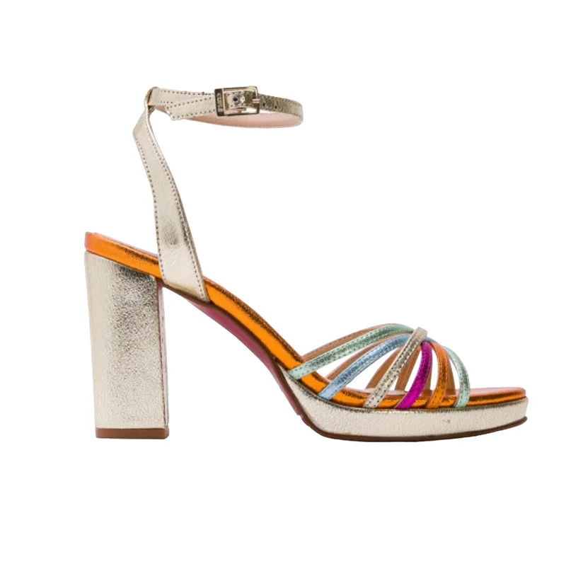 Women's Sandals with a Wedge Heel and a Tassel Detail in Orange for a Trendy LookCuple Multicolor Leather Platform Sandals