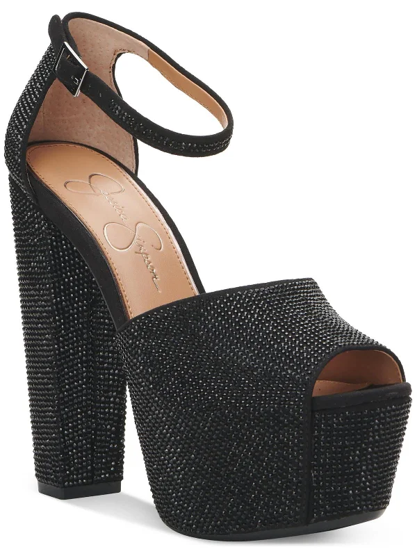 Women's Rhinestone - Embellished Open - Toe Sandals in Silver for a Glamorous Party LookDameka 2 Womens Microsuede Ankle Strap Platform Sandals