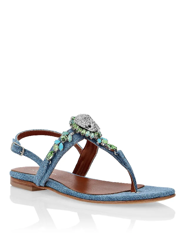 Adjustable Strap Women's Sandals with a Padded Heel in Pink for a Custom FitDenim Sandals Flat Crystal