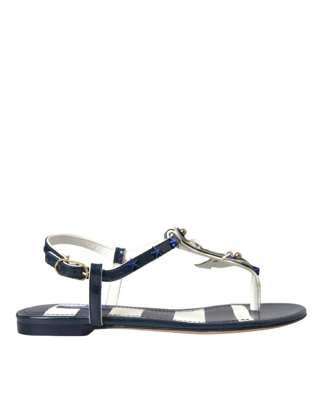 Women's Leather - Strapped Sandals with a Braided Detail in Brown for a Rustic AppealDolce & Gabbana blue Stripes Leather Studded Flats Sandals Women's Shoes