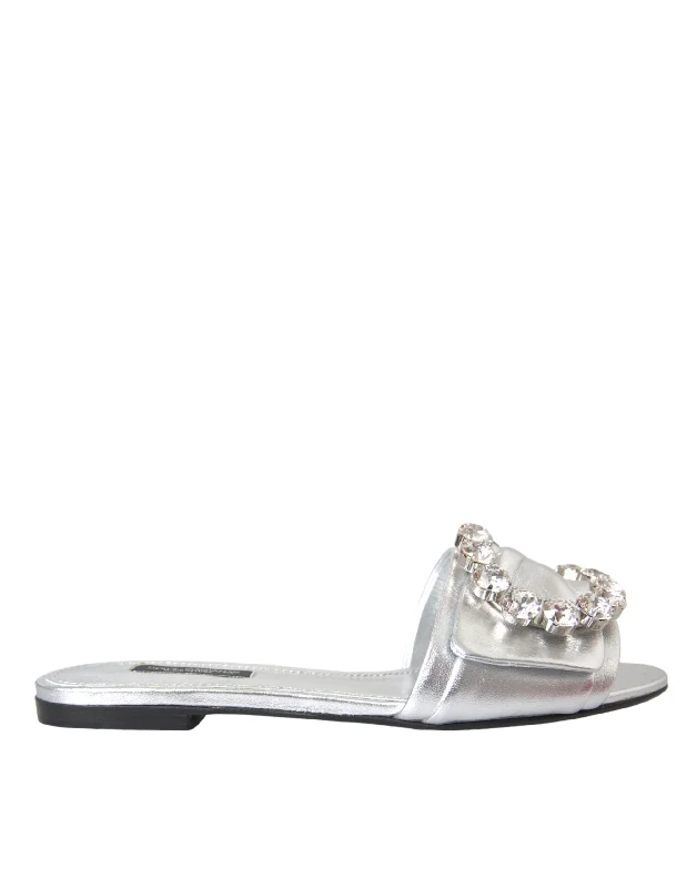 Women's Leather - Strapped Sandals with a Braided Detail in Brown for a Rustic AppealDolce & Gabbana  Crystal Leather Flats Sandals Women's Shoes