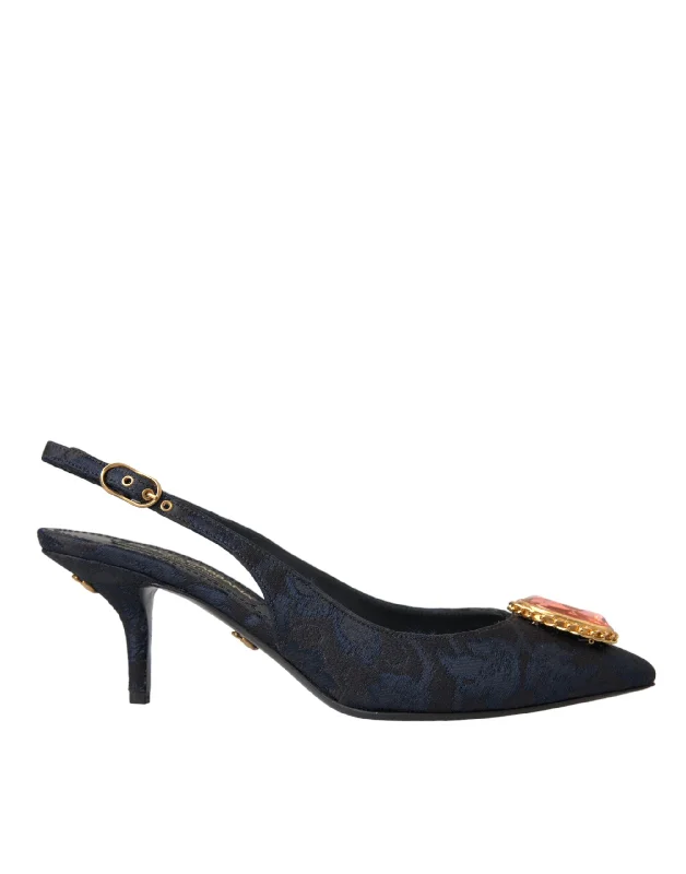 Women's Ankle - Strap Sandals with a Block Heel in Red for a Sophisticated StyleDolce & Gabbana  Jacquard Crystal Slingback Heel Women's Shoes