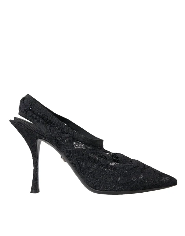 Plus Size Women's Wide - Width Platform Sandals in Black for Added Comfort and HeightDolce & Gabbana  Lace Stretch Heels Slingbacks Women's Shoes (Pre-Owned)