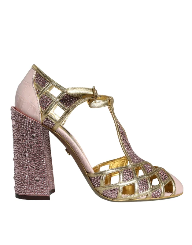 Women's Sandals with a Glitter - Coated Strap in Gold for a Sparkly Summer OutfitDolce & Gabbana pink Strass Crystals T-strap Sandals Women's Shoes (Pre-Owned)