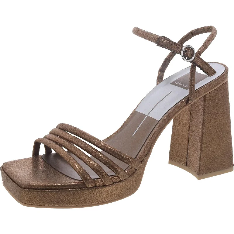Women's Strappy Gladiator Sandals with Buckle Closures in Tan for a Boho LookDolce Vita Womens AKITA Faux Leather Ankle Strap Strappy Sandals