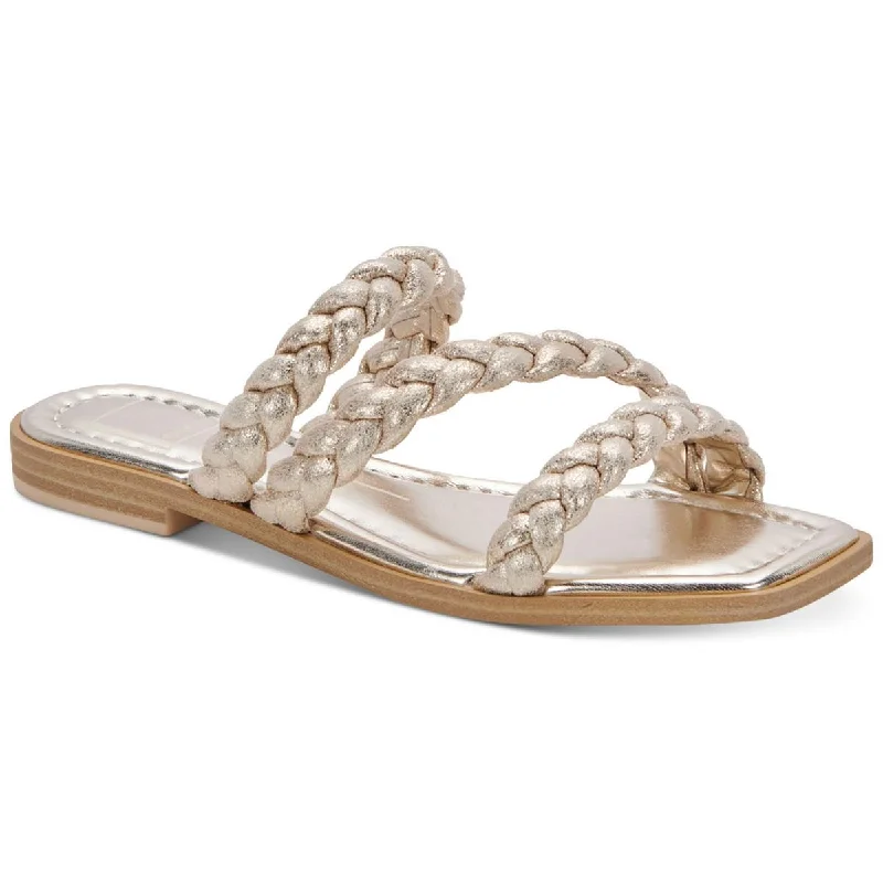 Women's Leather - Strapped Sandals with a Braided Detail in Brown for a Rustic AppealDolce Vita Womens Iman Metallic Flat Slide Sandals