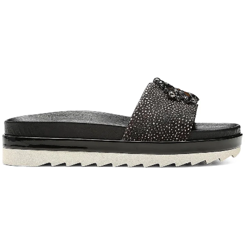 Elastic - Strap Women's Sandals with a Padded Toe in Teal for Easy On - and - OffDonald J. Pliner Womens Rhinestone Flat Slide Sandals