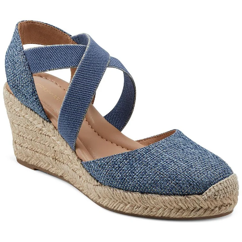 Women's Sandals with a Glitter - Coated Strap in Gold for a Sparkly Summer OutfitEasy Spirit Womens MEZA 2 Cushioned Footbed Laceless Wedge Sandals